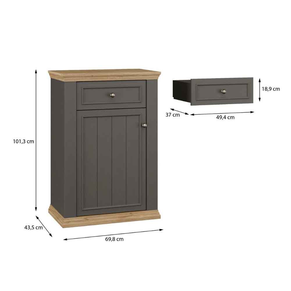 Parenzo Wooden Shoe Storage Cabinet in Wolfram Grey and Mauvella Oak