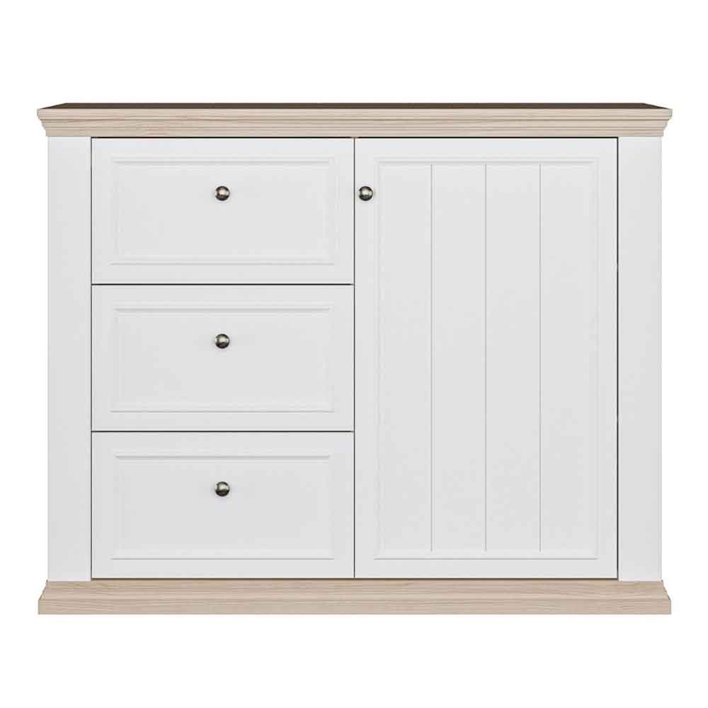 Parenzo Wooden Sideboard with 1 Door 3 Drawers in White and Riva Oak