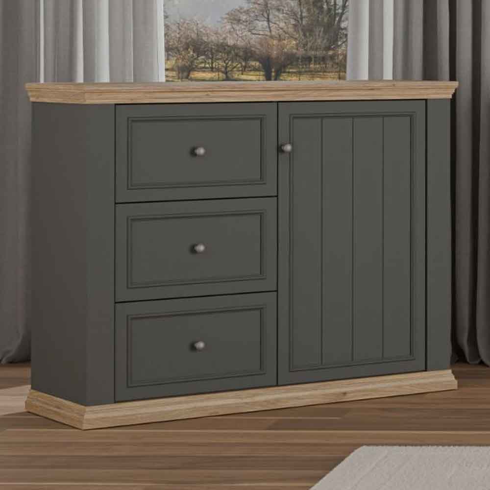 Parenzo Wooden Sideboard with 1 Door 3 Drawers in Wolfram Grey and Mauvella Oak