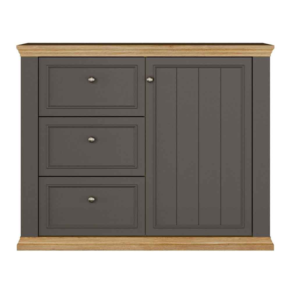 Parenzo Wooden Sideboard with 1 Door 3 Drawers in Wolfram Grey and Mauvella Oak