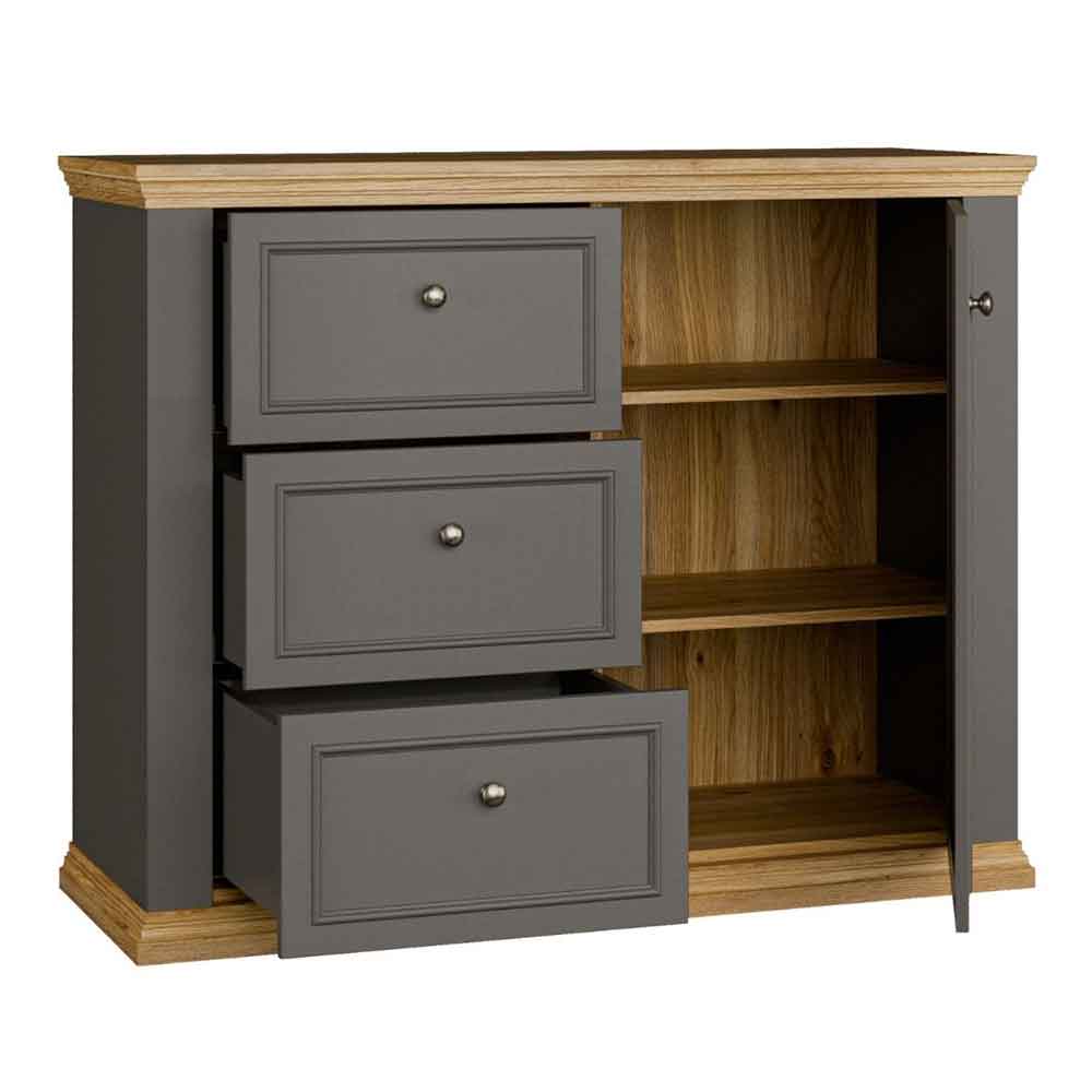 Parenzo Wooden Sideboard with 1 Door 3 Drawers in Wolfram Grey and Mauvella Oak