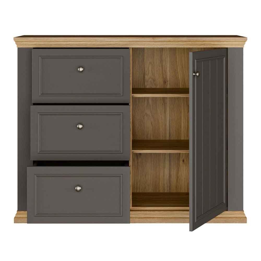 Parenzo Wooden Sideboard with 1 Door 3 Drawers in Wolfram Grey and Mauvella Oak