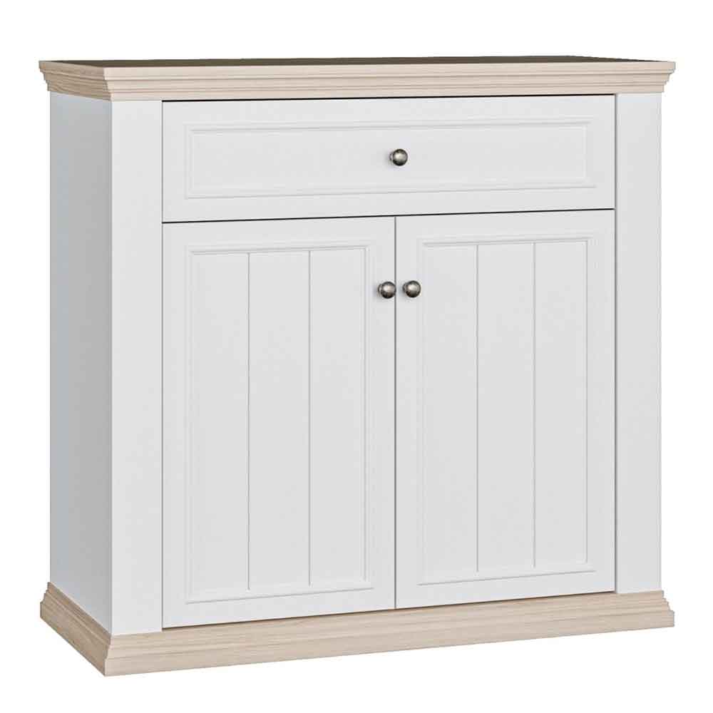Parenzo Wooden Sideboard with 2 Doors 1 Drawer in White and Riva Oak