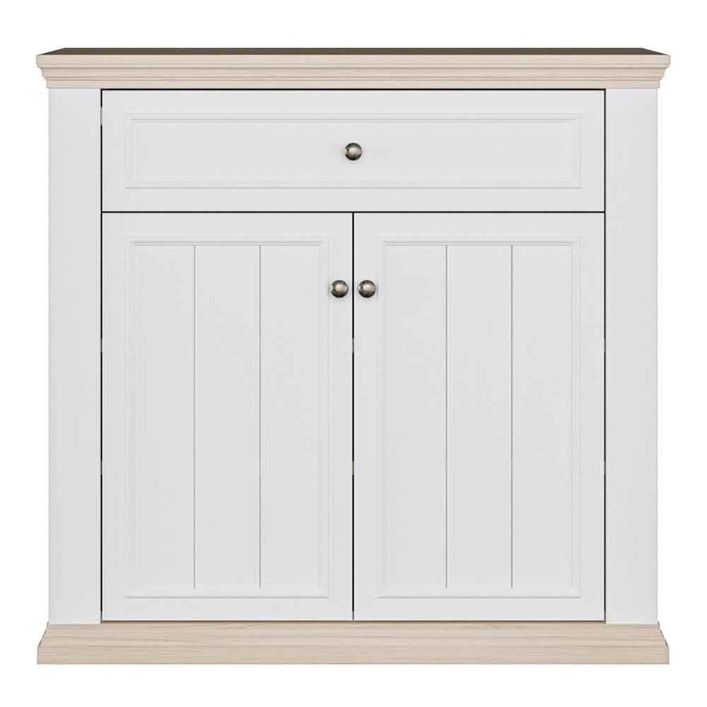 Parenzo Wooden Sideboard with 2 Doors 1 Drawer in White and Riva Oak