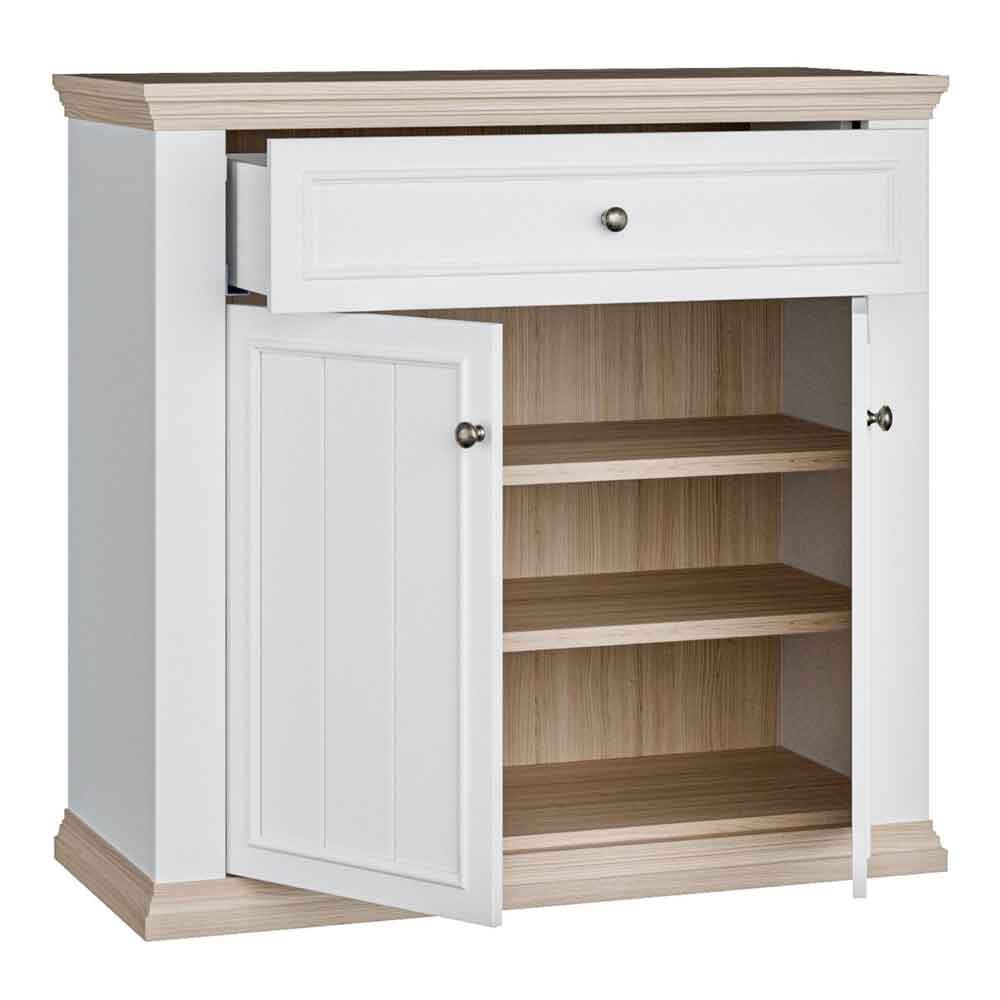 Parenzo Wooden Sideboard with 2 Doors 1 Drawer in White and Riva Oak