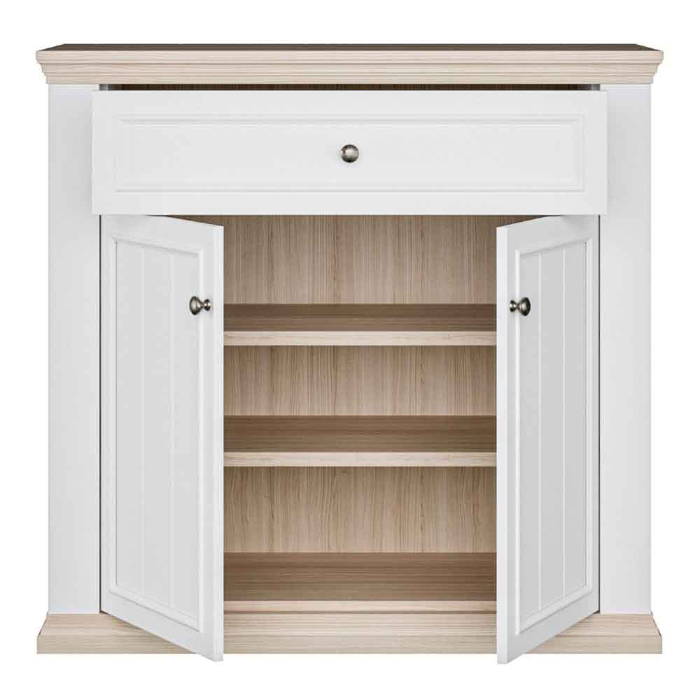 Parenzo Wooden Sideboard with 2 Doors 1 Drawer in White and Riva Oak