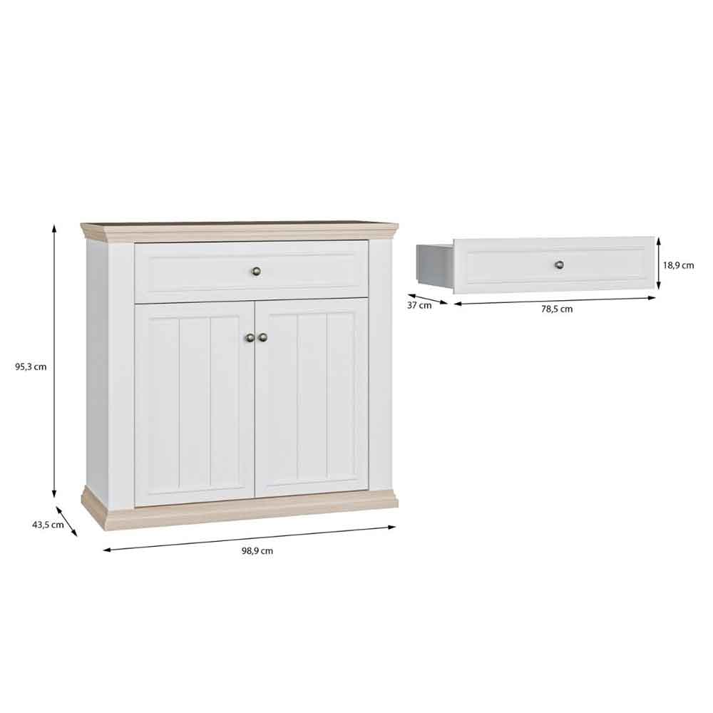 Parenzo Wooden Sideboard with 2 Doors 1 Drawer in White and Riva Oak