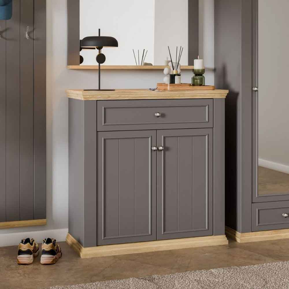 Parenzo Wooden Sideboard with 2 Doors 1 Drawer in Wolfram Grey and Mauvella Oak