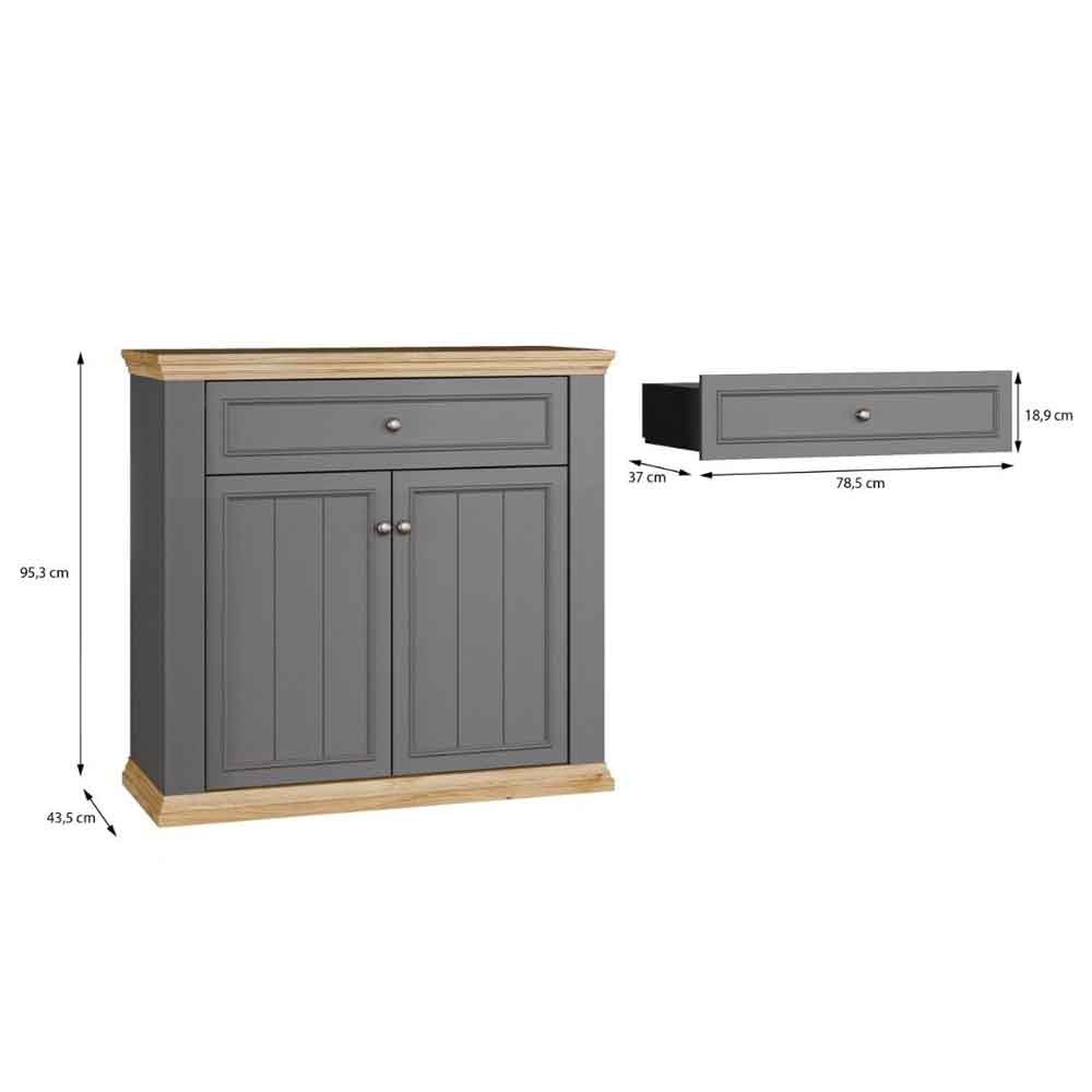 Parenzo Wooden Sideboard with 2 Doors 1 Drawer in Wolfram Grey and Mauvella Oak