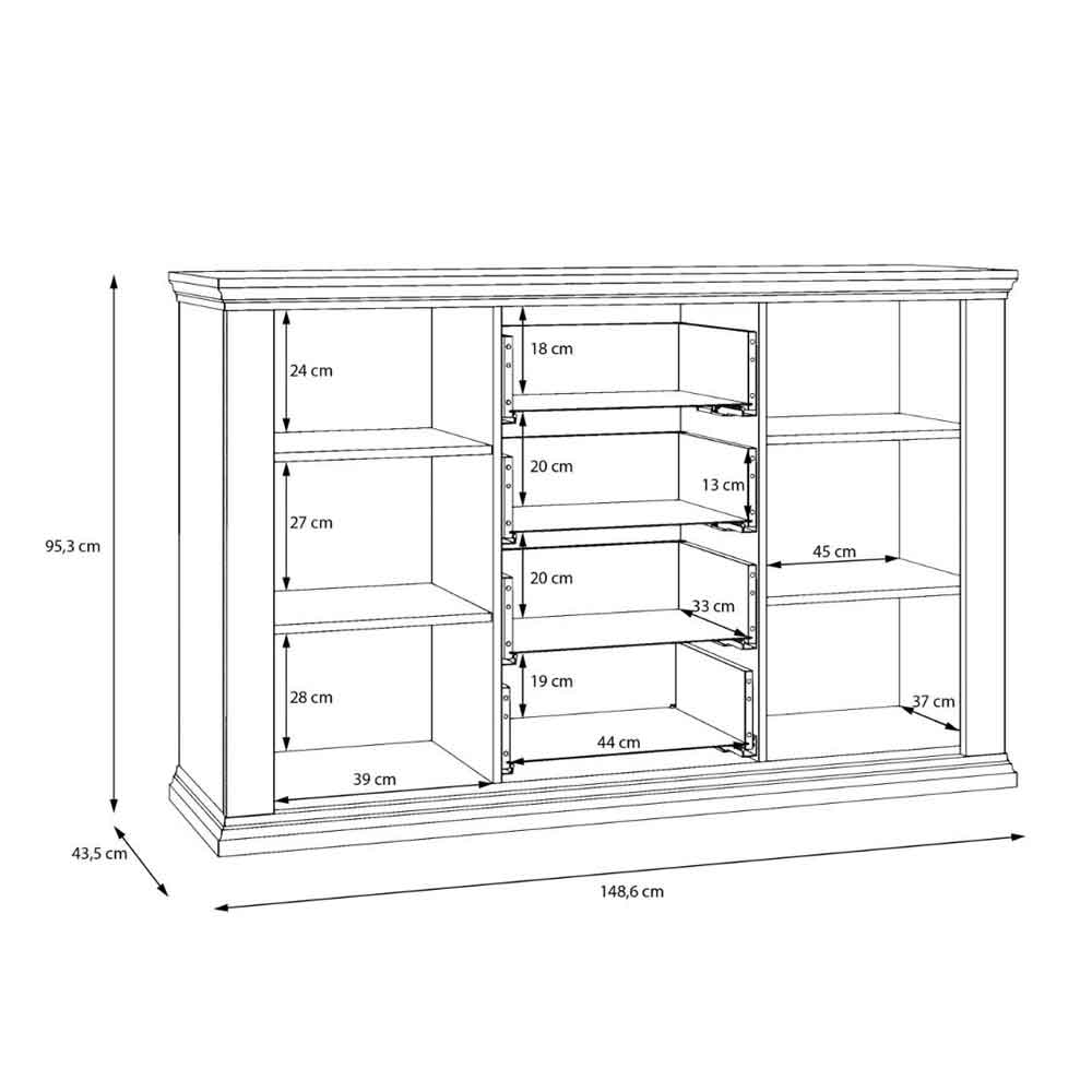 Parenzo Wooden Sideboard with 2 Doors 4 Drawers in White and Riva Oak
