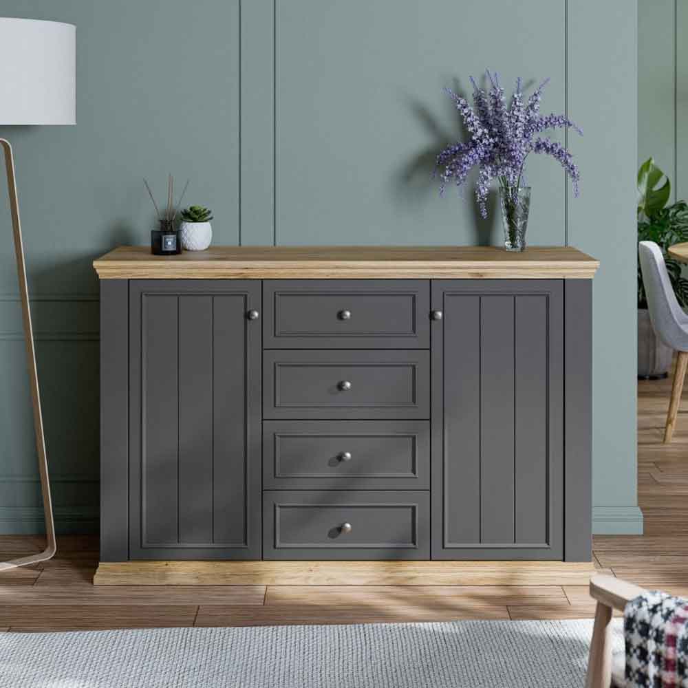 Parenzo Wooden Sideboard with 2 Doors 4 Drawers in Wolfram and Mauvella Oak