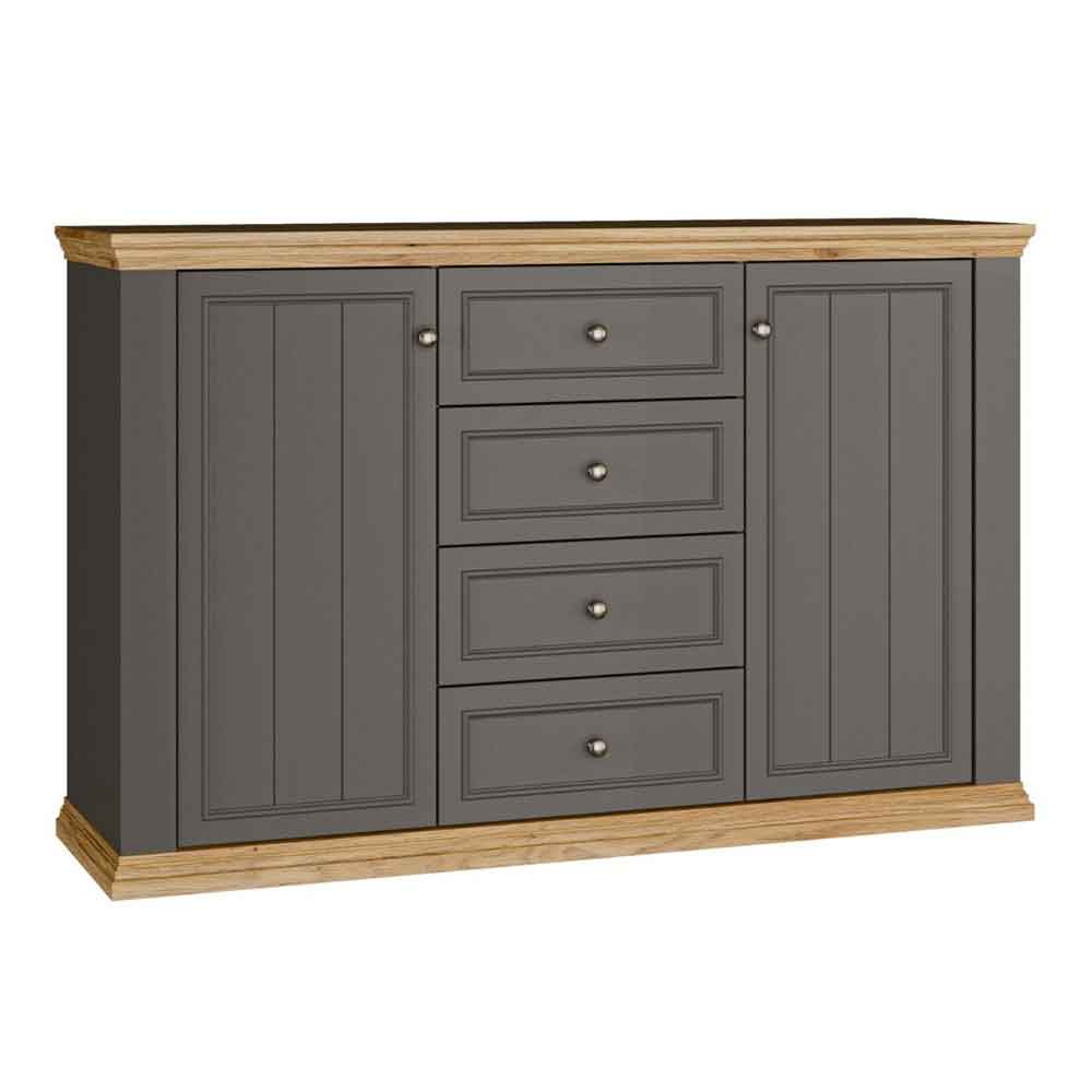 Parenzo Wooden Sideboard with 2 Doors 4 Drawers in Wolfram and Mauvella Oak