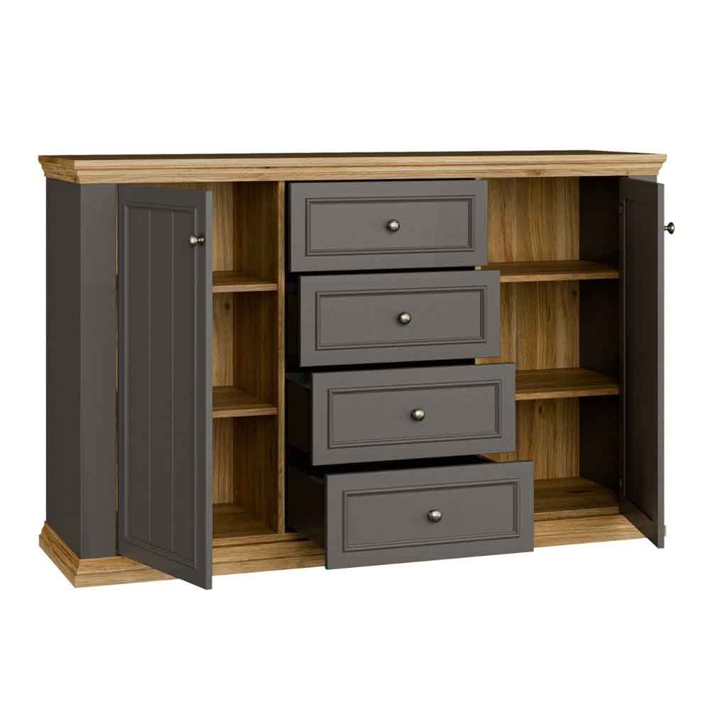 Parenzo Wooden Sideboard with 2 Doors 4 Drawers in Wolfram and Mauvella Oak