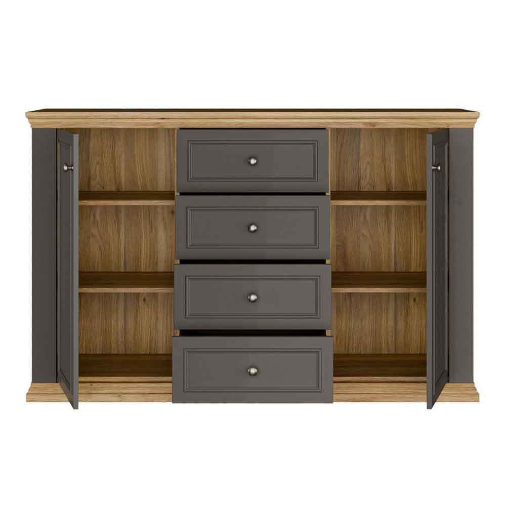 Parenzo Wooden Sideboard with 2 Doors 4 Drawers in Wolfram and Mauvella Oak