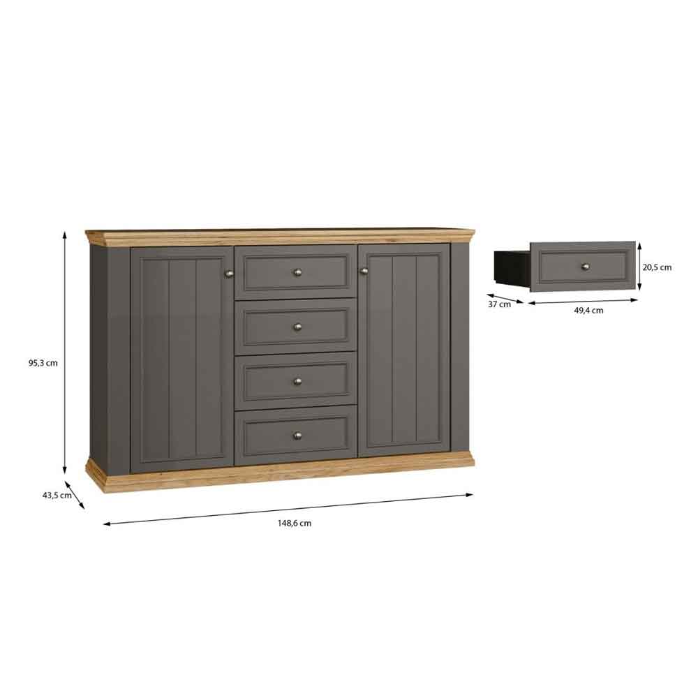 Parenzo Wooden Sideboard with 2 Doors 4 Drawers in Wolfram and Mauvella Oak