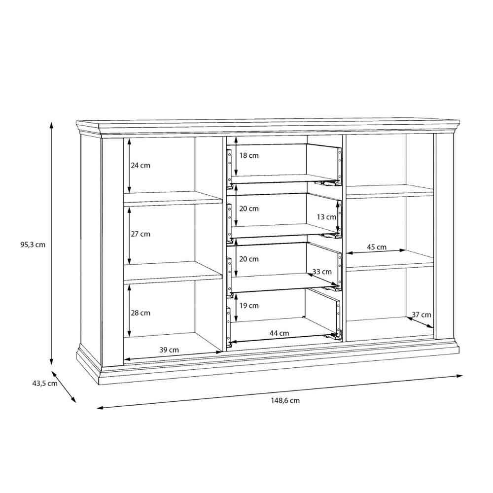Parenzo Wooden Sideboard with 2 Doors 4 Drawers in Wolfram and Mauvella Oak
