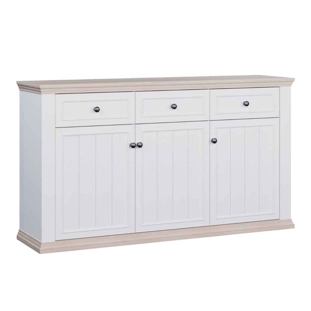 Parenzo Wooden Sideboard with 3 Doors 3 Drawers in White and Riva Oak