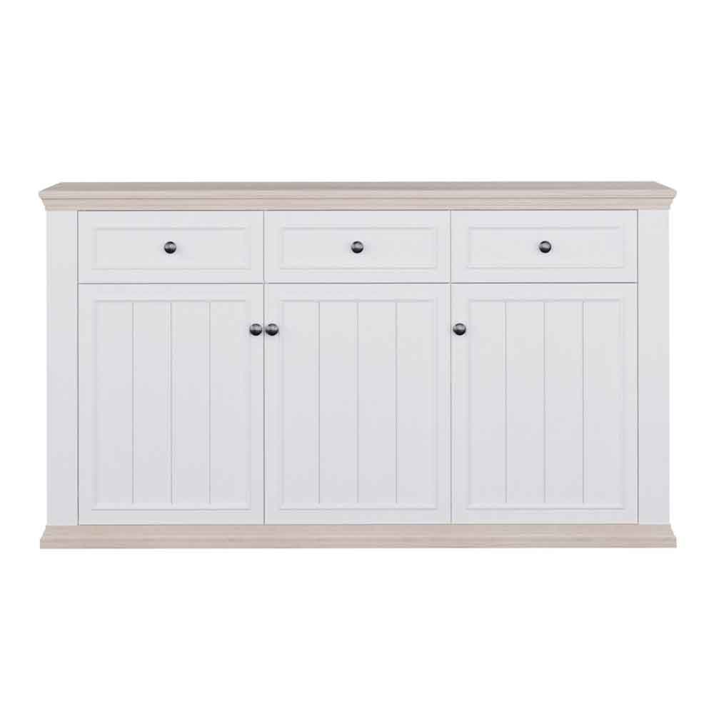 Parenzo Wooden Sideboard with 3 Doors 3 Drawers in White and Riva Oak