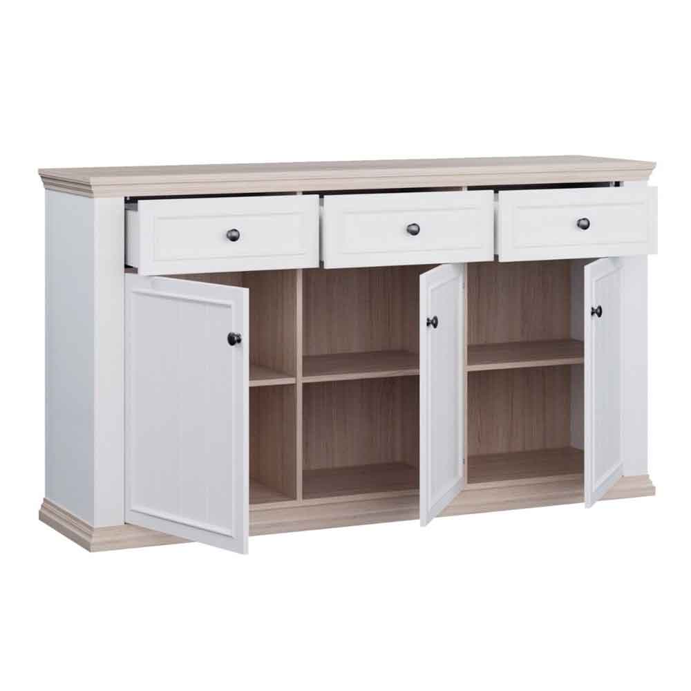 Parenzo Wooden Sideboard with 3 Doors 3 Drawers in White and Riva Oak