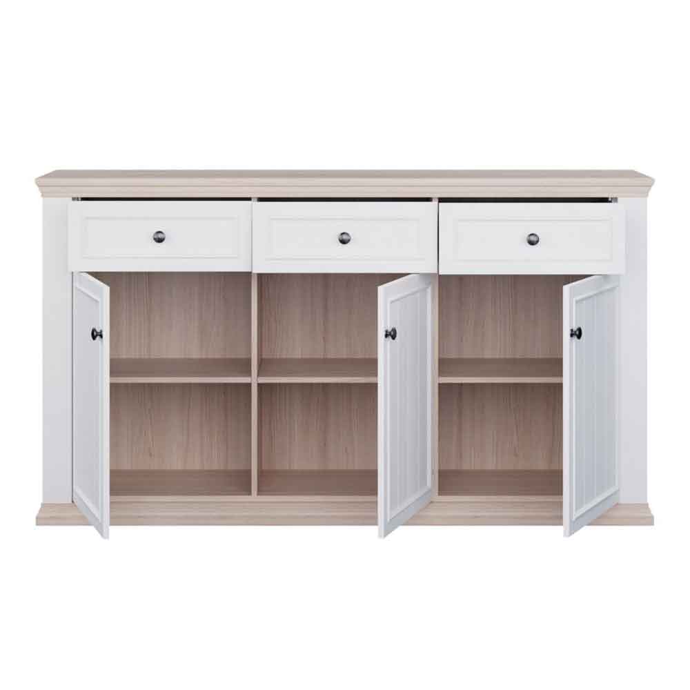 Parenzo Wooden Sideboard with 3 Doors 3 Drawers in White and Riva Oak