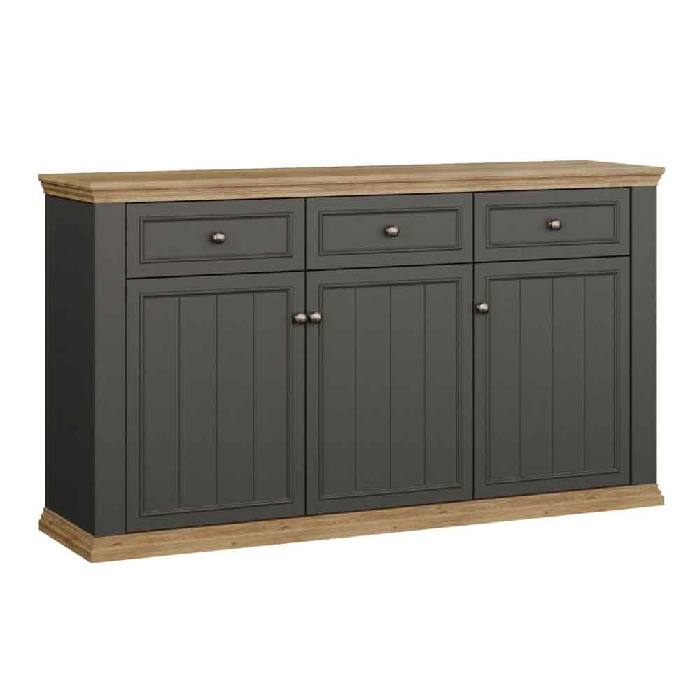 Parenzo Wooden Sideboard with 3 Doors 3 Drawers in Wolfram Grey and Mauvella Oak