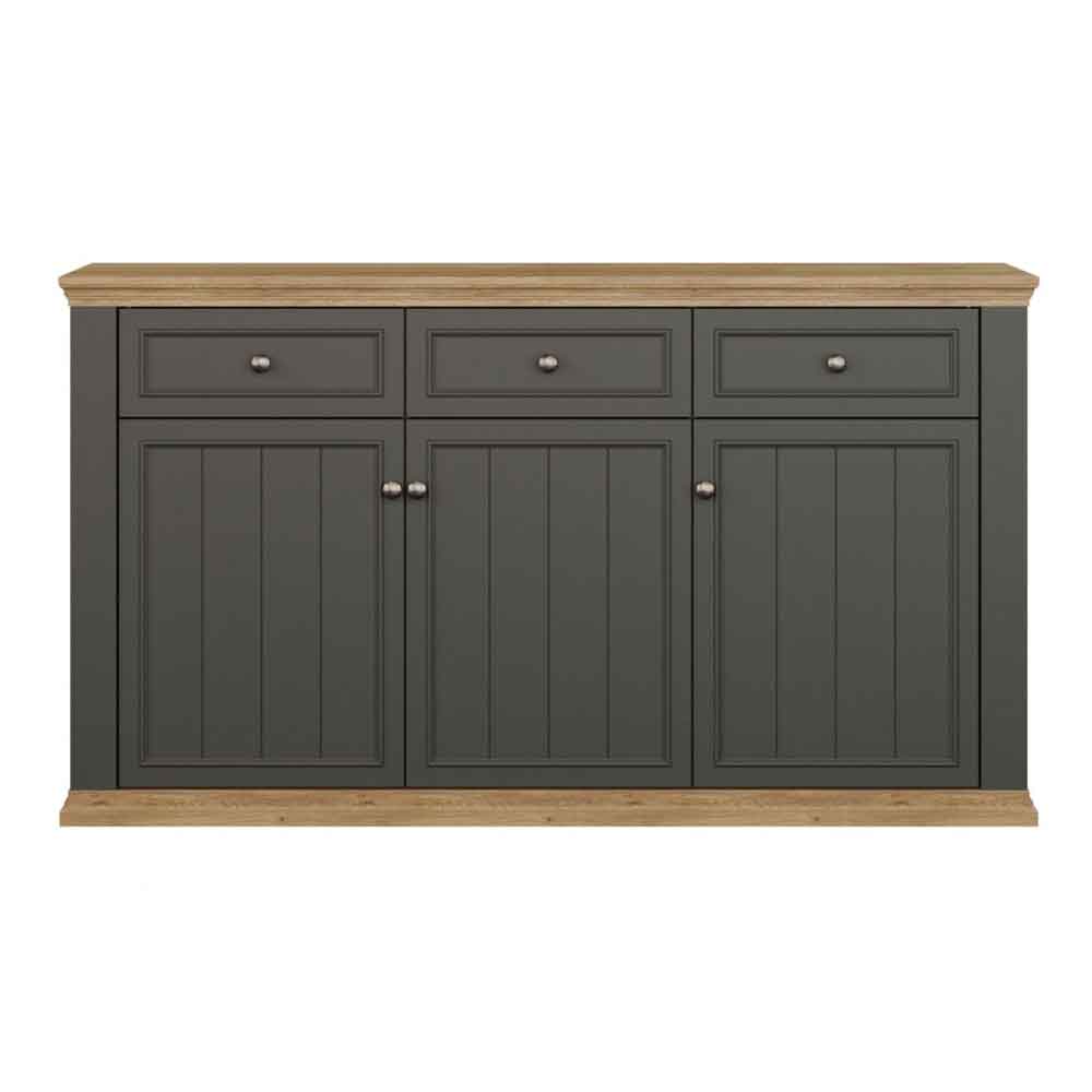 Parenzo Wooden Sideboard with 3 Doors 3 Drawers in Wolfram Grey and Mauvella Oak