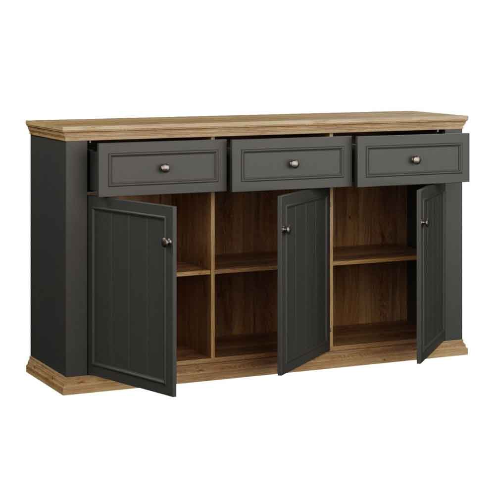 Parenzo Wooden Sideboard with 3 Doors 3 Drawers in Wolfram Grey and Mauvella Oak