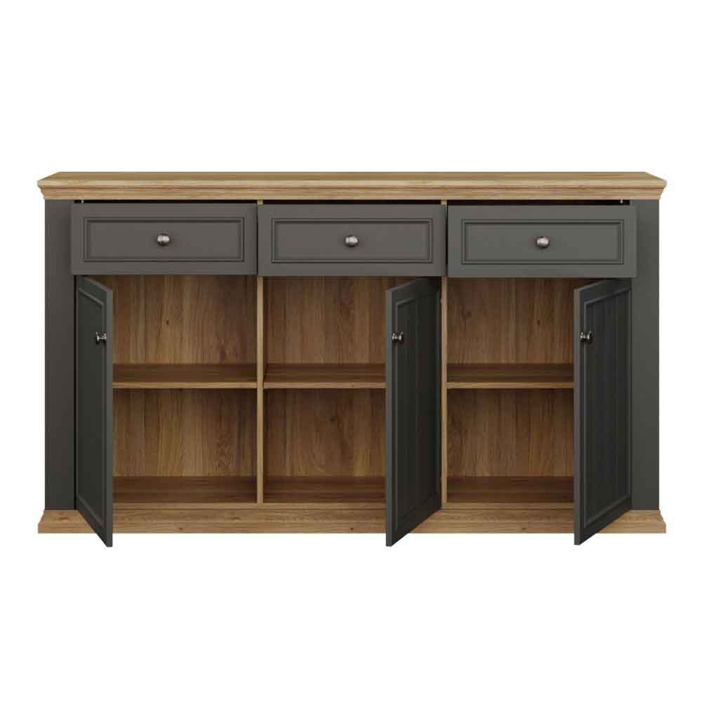 Parenzo Wooden Sideboard with 3 Doors 3 Drawers in Wolfram Grey and Mauvella Oak
