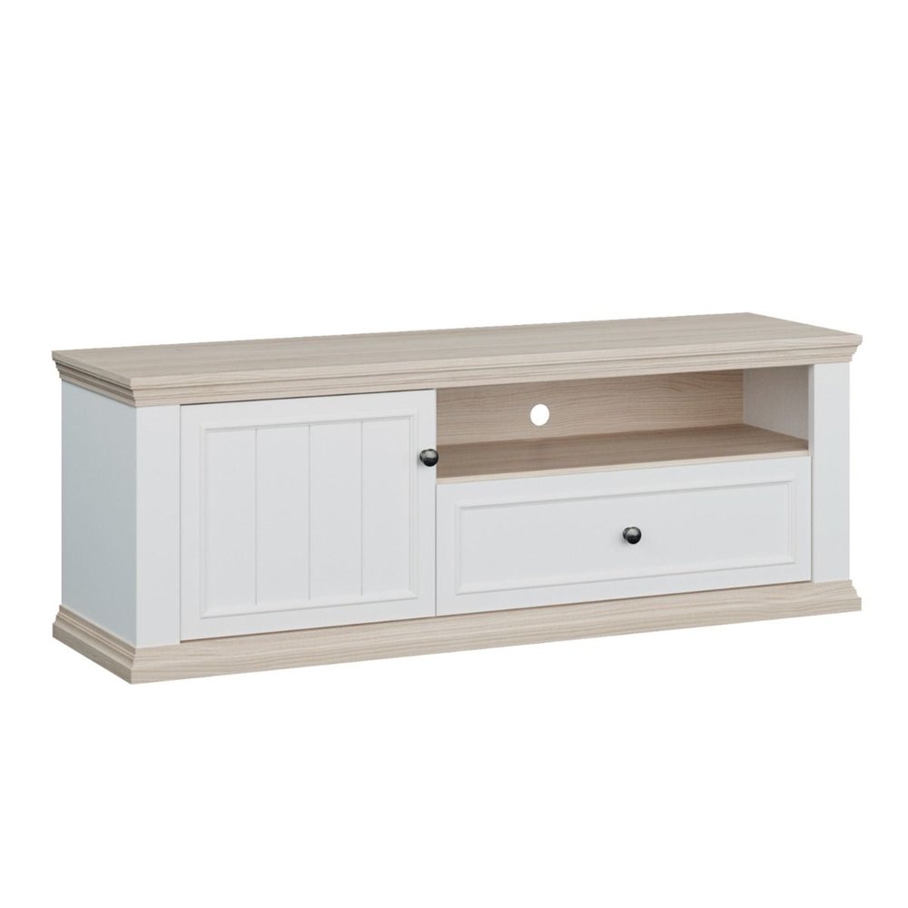 Parenzo Wooden TV Stand with 1 Door 1 Drawer in White and Riva Oak