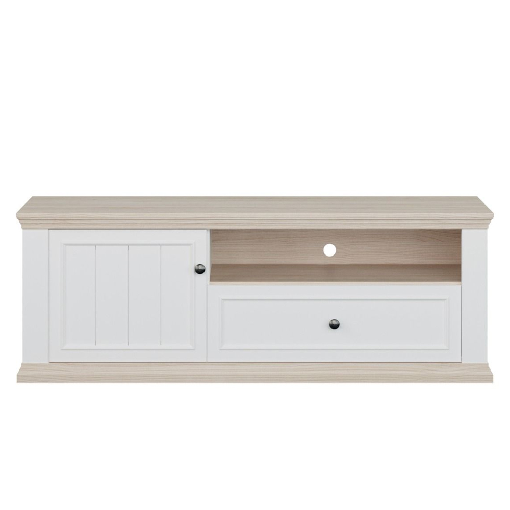 Parenzo Wooden TV Stand with 1 Door 1 Drawer in White and Riva Oak