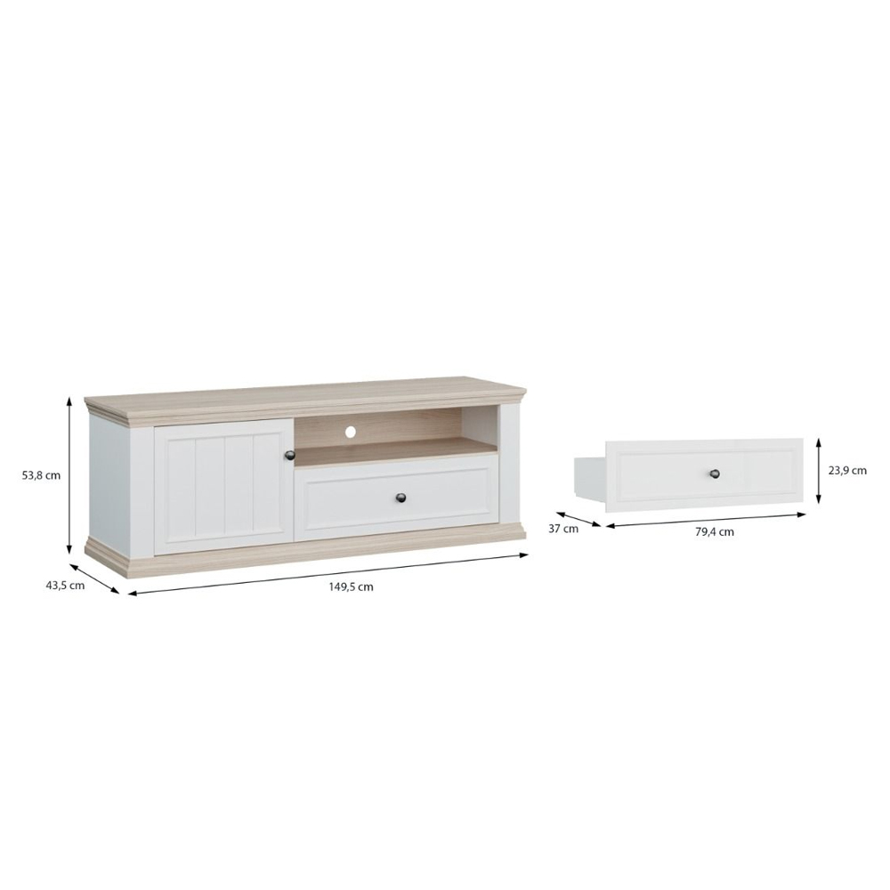 Parenzo Wooden TV Stand with 1 Door 1 Drawer in White and Riva Oak