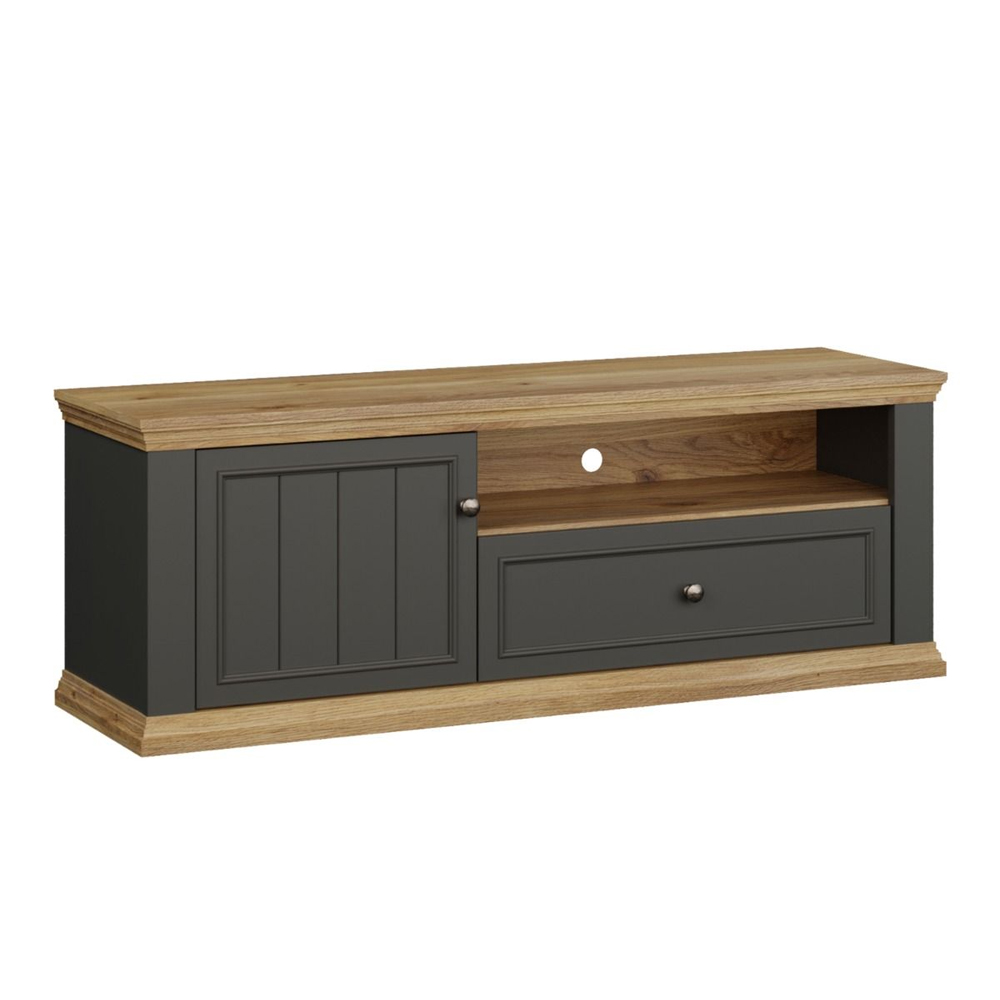Parenzo Wooden TV Stand with 1 Door 1 Drawer in Wolfram Grey and Mauvella Oak