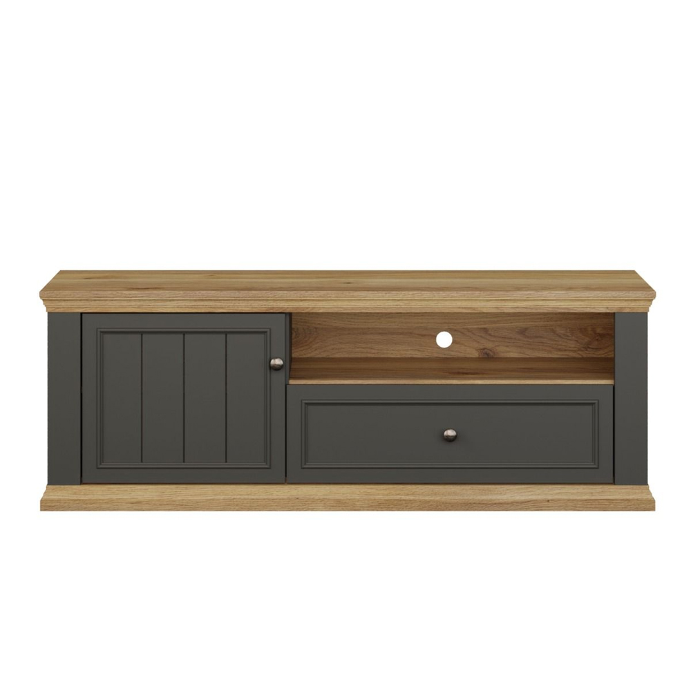 Parenzo Wooden TV Stand with 1 Door 1 Drawer in Wolfram Grey and Mauvella Oak