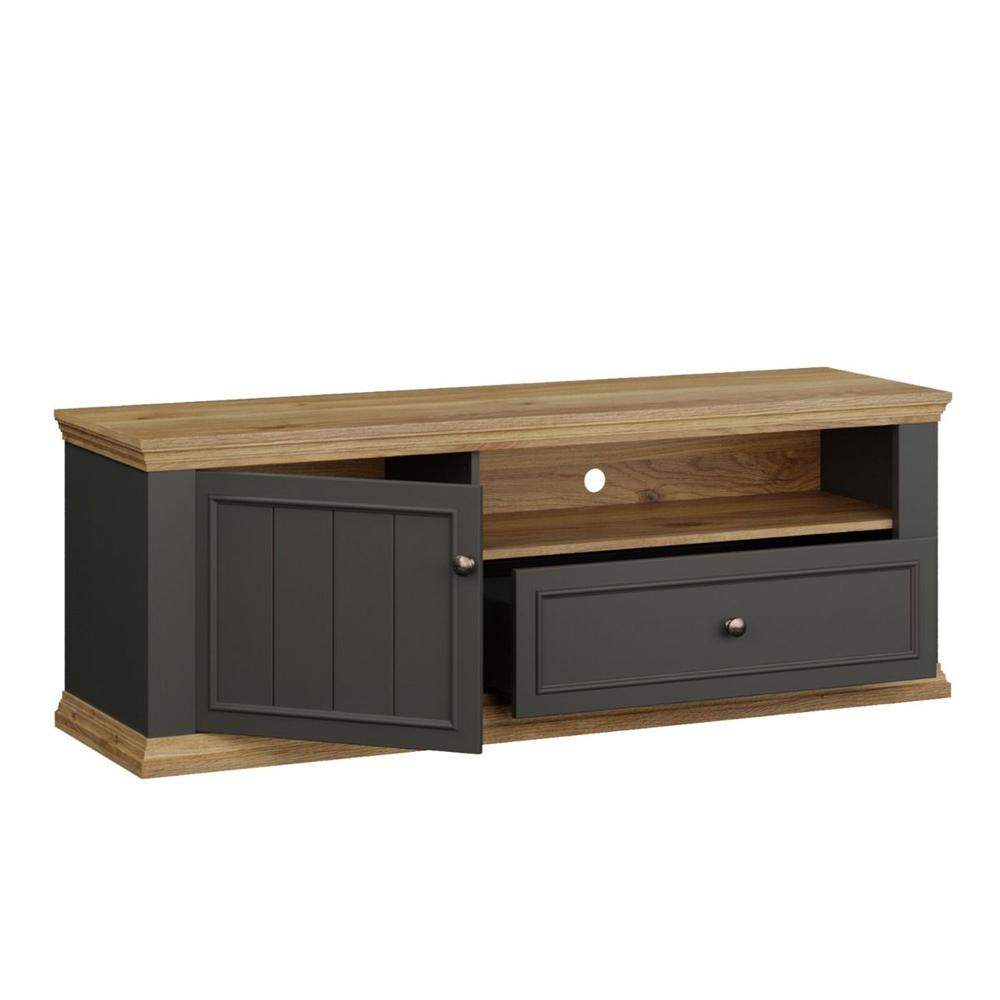Parenzo Wooden TV Stand with 1 Door 1 Drawer in Wolfram Grey and Mauvella Oak