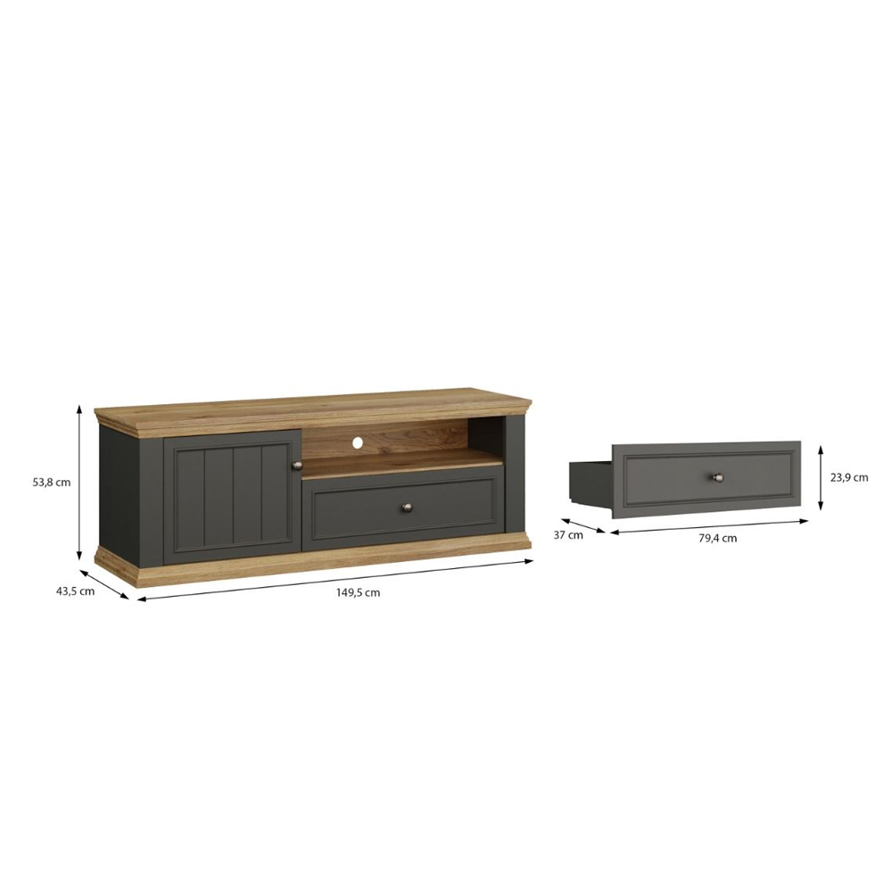 Parenzo Wooden TV Stand with 1 Door 1 Drawer in Wolfram Grey and Mauvella Oak