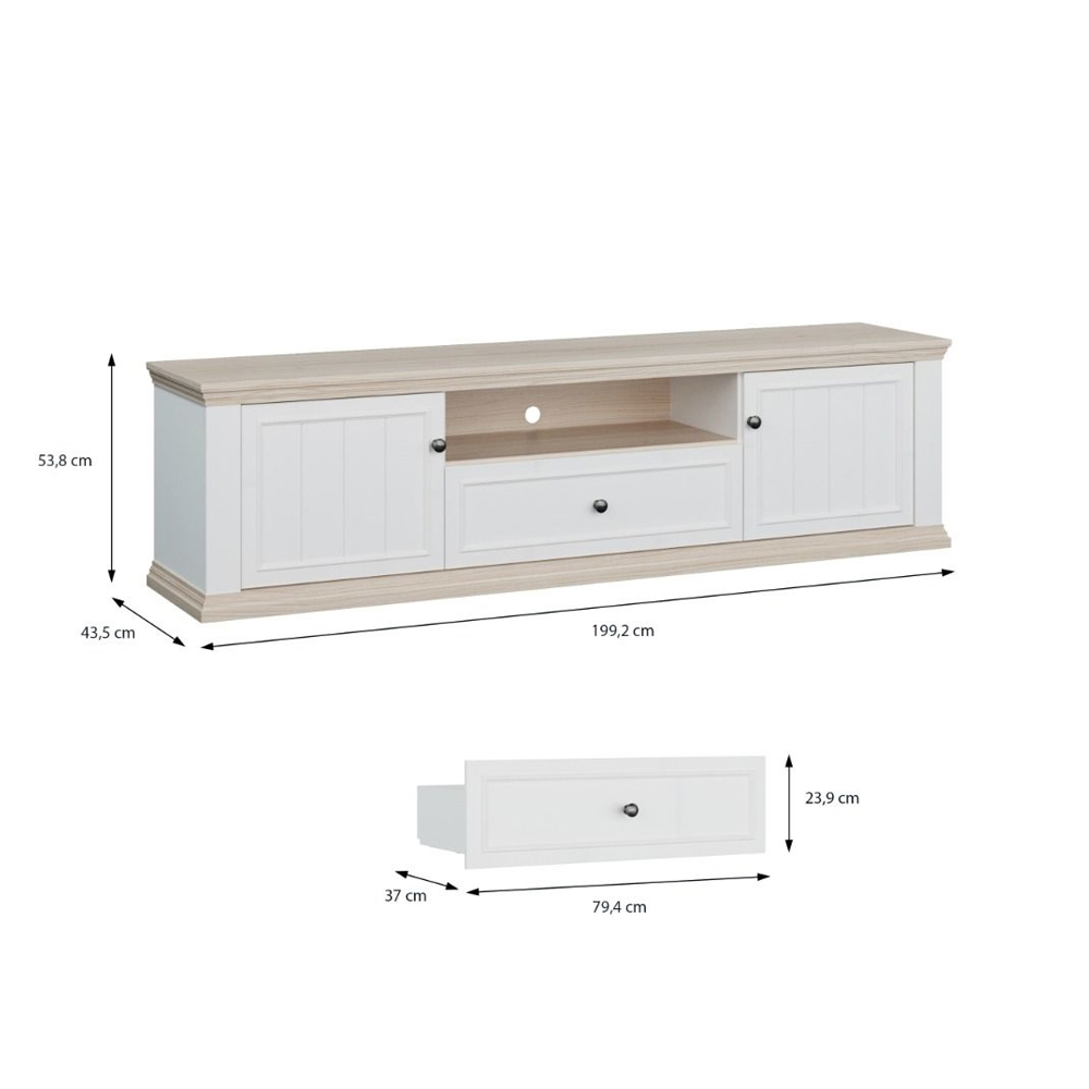 Parenzo Wooden TV Stand with 2 Doors 1 Drawer in White and Riva Oak