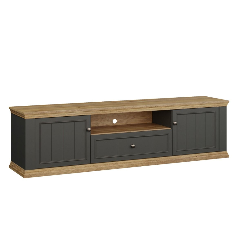 Parenzo Wooden TV Stand with 2 Doors 1 Drawer in Wolfram Grey and Mauvella Oak