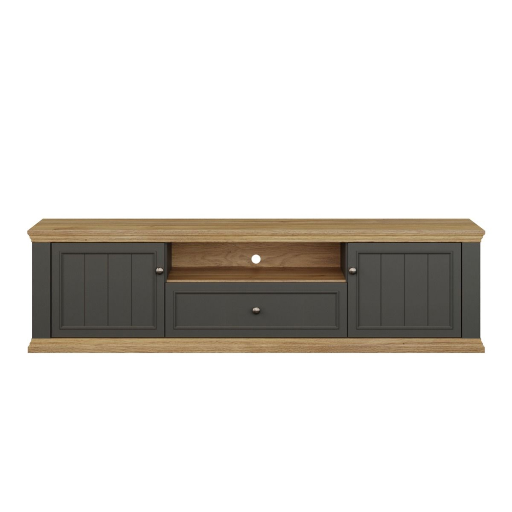 Parenzo Wooden TV Stand with 2 Doors 1 Drawer in Wolfram Grey and Mauvella Oak