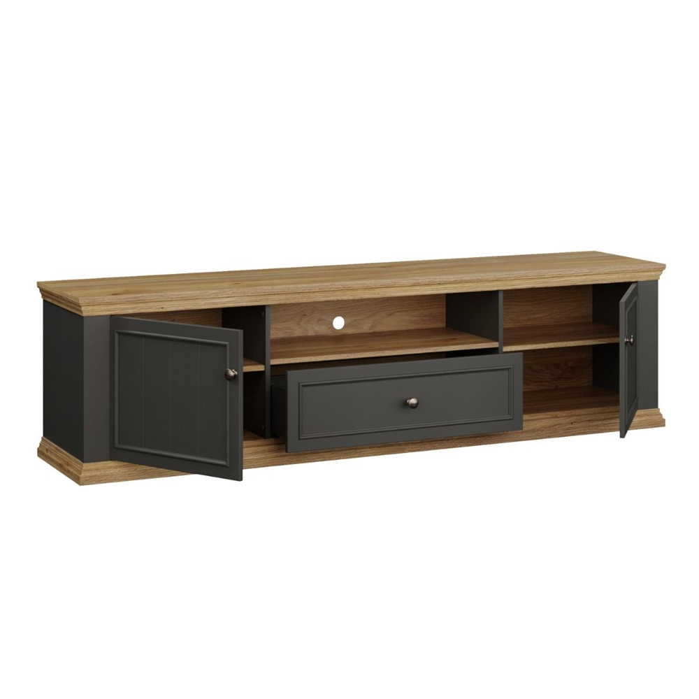 Parenzo Wooden TV Stand with 2 Doors 1 Drawer in Wolfram Grey and Mauvella Oak