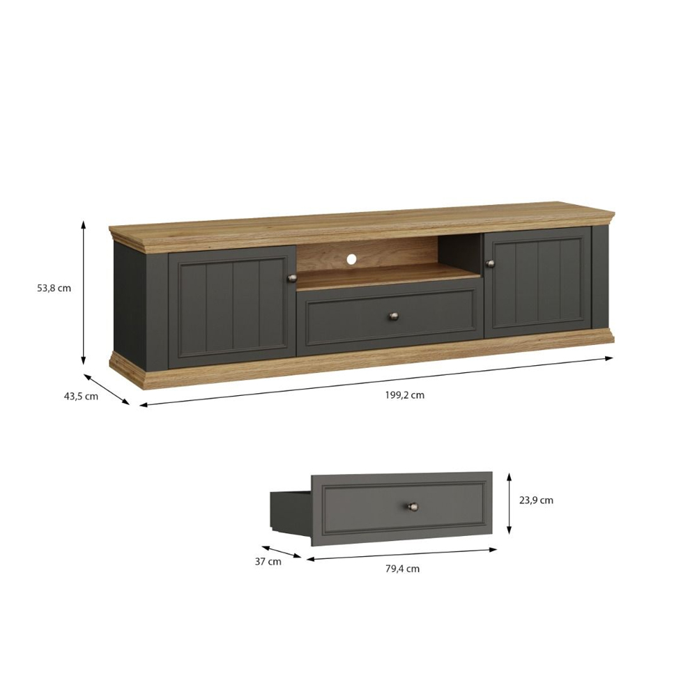 Parenzo Wooden TV Stand with 2 Doors 1 Drawer in Wolfram Grey and Mauvella Oak