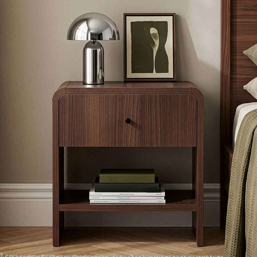 Parila Wooden Bedside Cabinet with 1 Drawer in Milano Walnut
