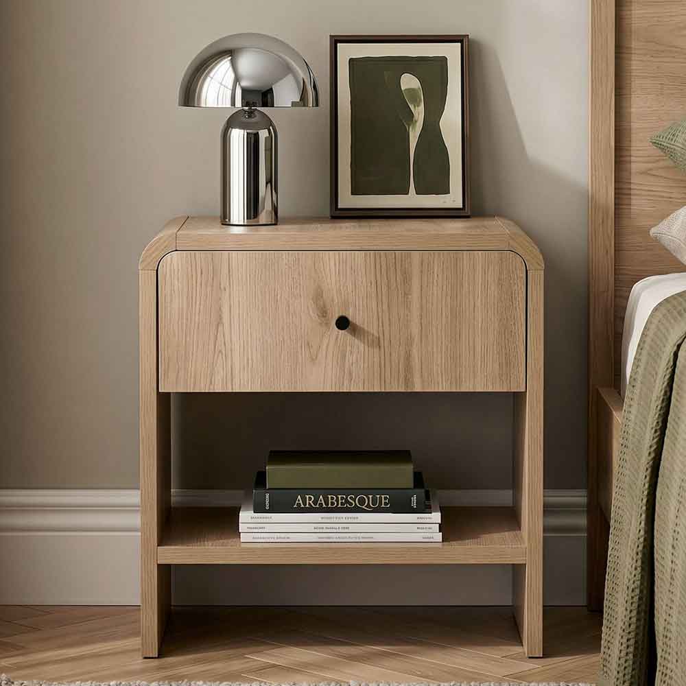 Parila Wooden Bedside Cabinet with 1 Drawer in Sepet Oak