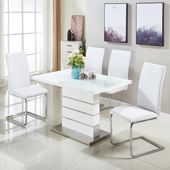 Parini Extending White Gloss Dining Table 4 Ronn White Chairs