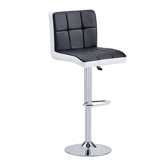 Parini White Gloss Bar Table With 4 Copez Black White Stools