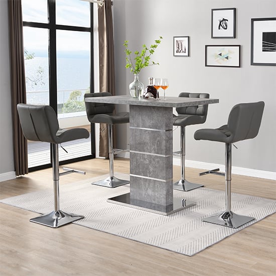 Product photograph of Parini Concrete Effect Bar Table With 4 Candid Grey Stools from Furniture in Fashion