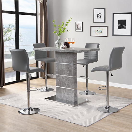 Product photograph of Parini Concrete Effect Bar Table With 4 Ripple Grey Stools from Furniture in Fashion