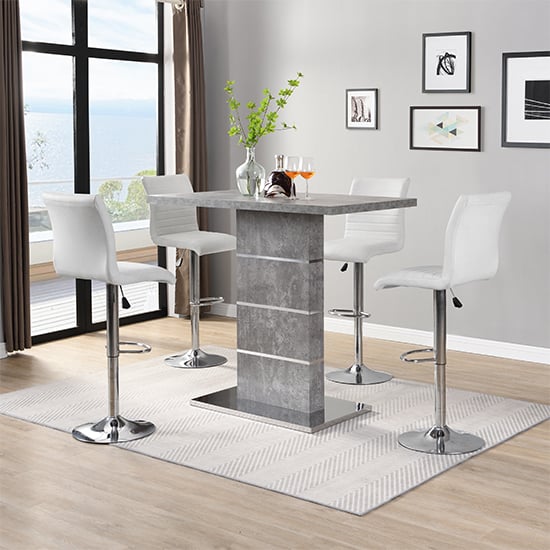 Read more about Parini concrete effect bar table with 4 ripple white stools