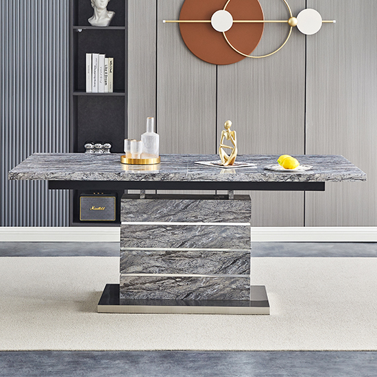 Parini Large Extending Melange Dining Table 8 Petra Black Chairs