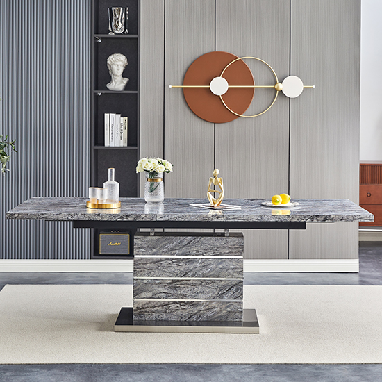 Parini Large Extending Melange Dining Table 8 Petra Black Chairs
