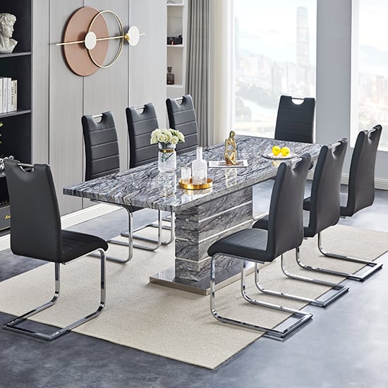 Product photograph of Parini Extendable Melange High Gloss Dining Table 8 Black Chairs from Furniture in Fashion